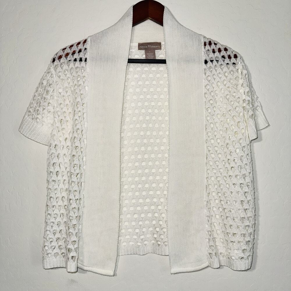Allyson Whitmore Women’s White Open Front Cardigan Crochet Momcore Size Large